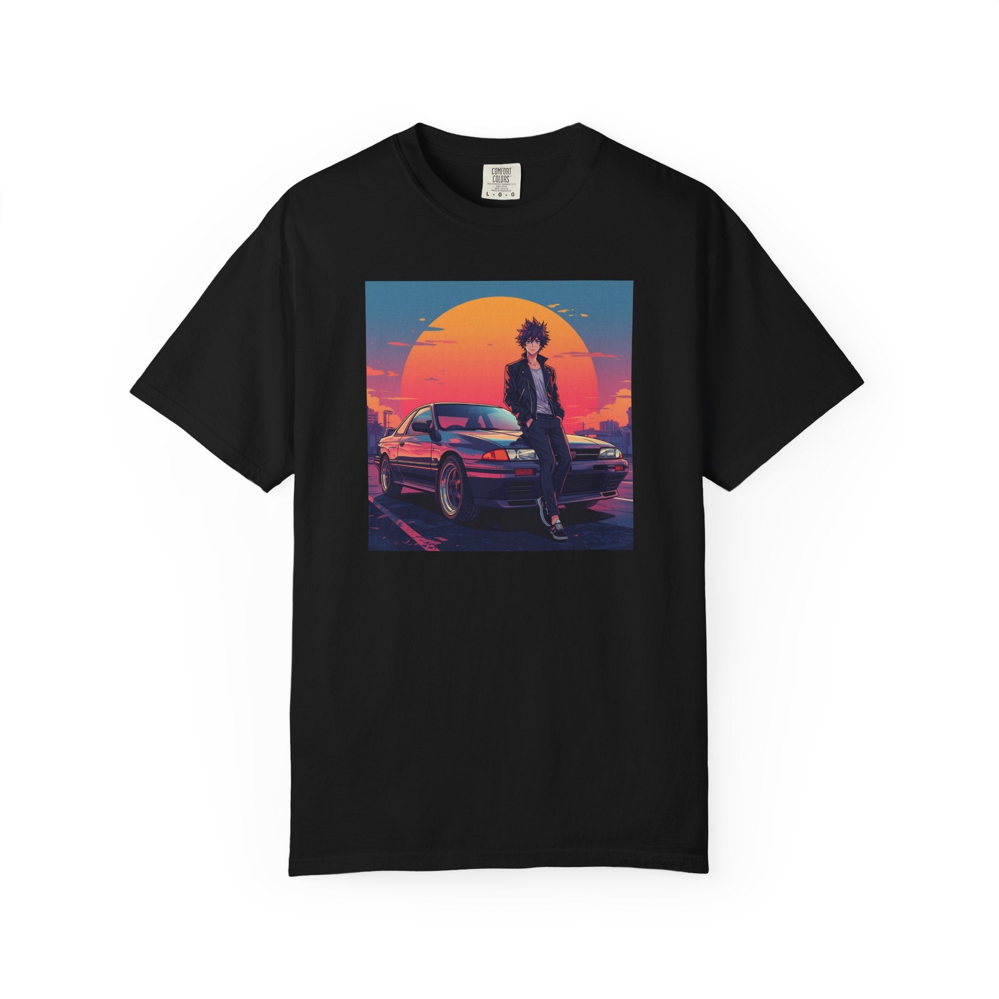 Retro 80s JDM Unisex T-Shirt — Anime Guy Leaning on Car