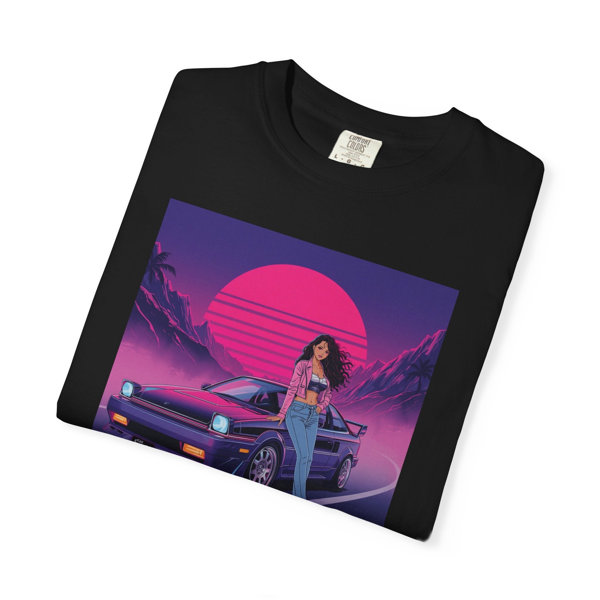 80s Retro Wave JDM Unisex T-Shirt — Anime Girl Leaning on Car