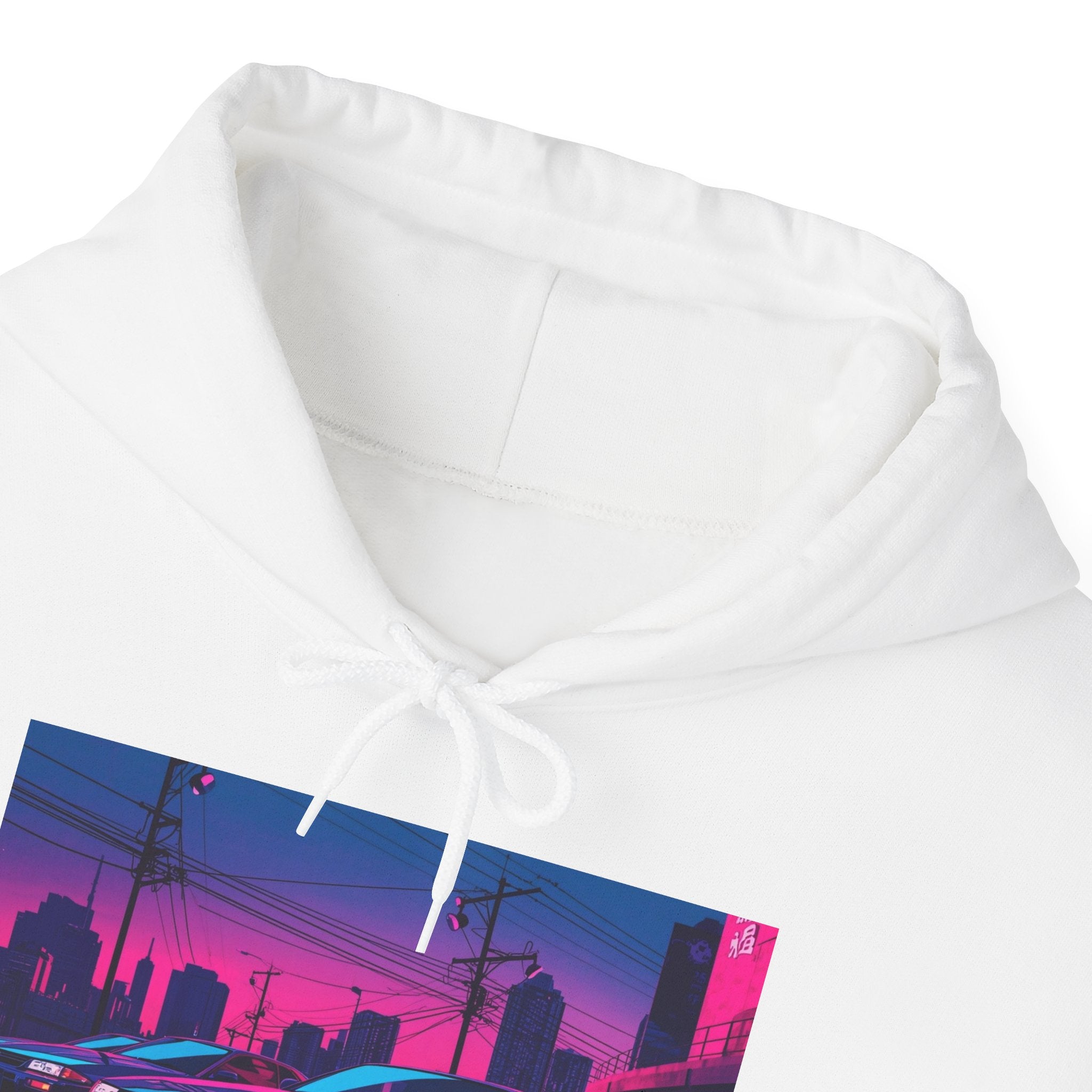 Cyberpunk Neon City Racing Hoodie — Retro Skyline Racing Car Design