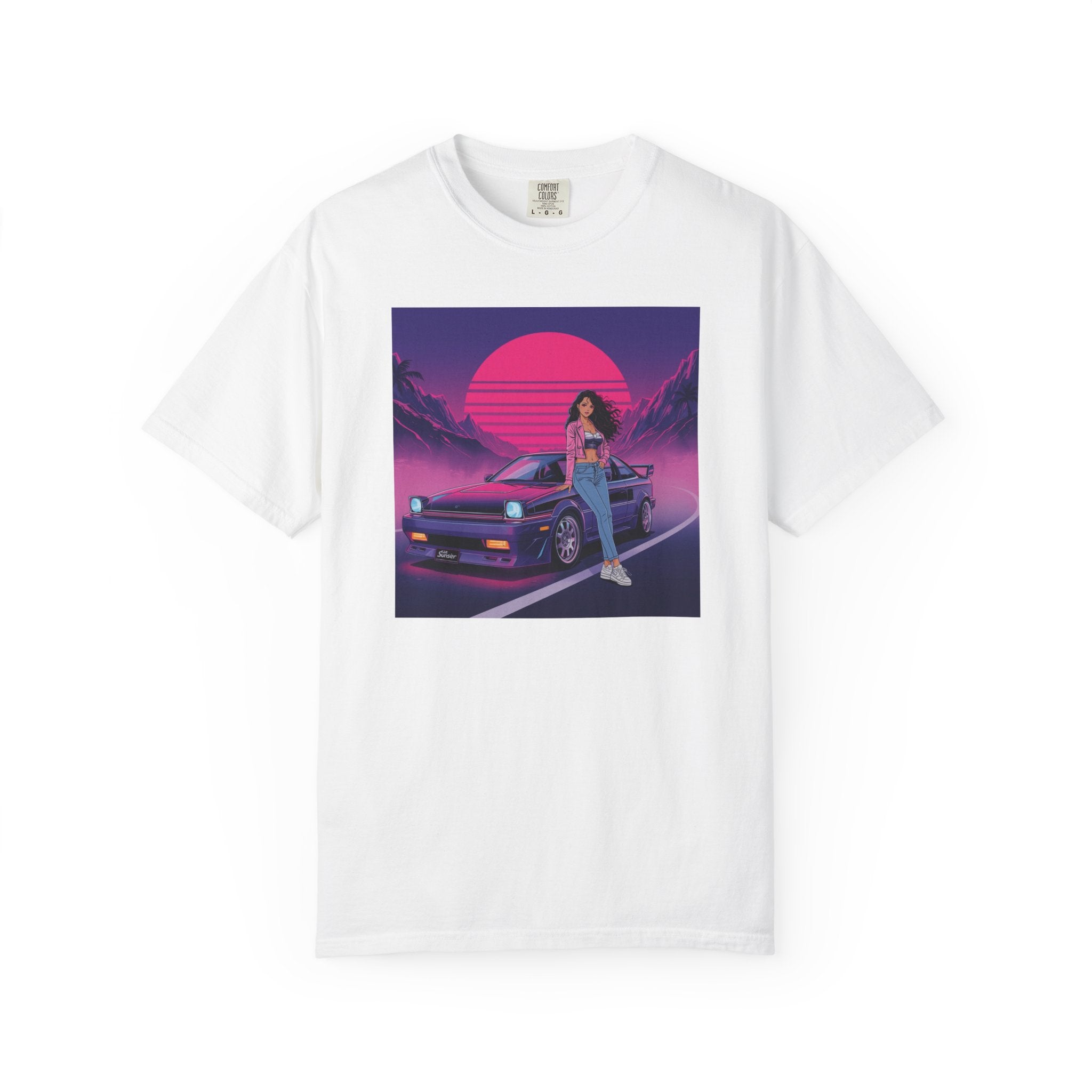 80s Retro Wave JDM Unisex T-Shirt — Anime Girl Leaning on Car