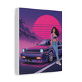 80s Retro Wave JDM Wall Art — Anime Girl Leaning on Car Matte Canvas