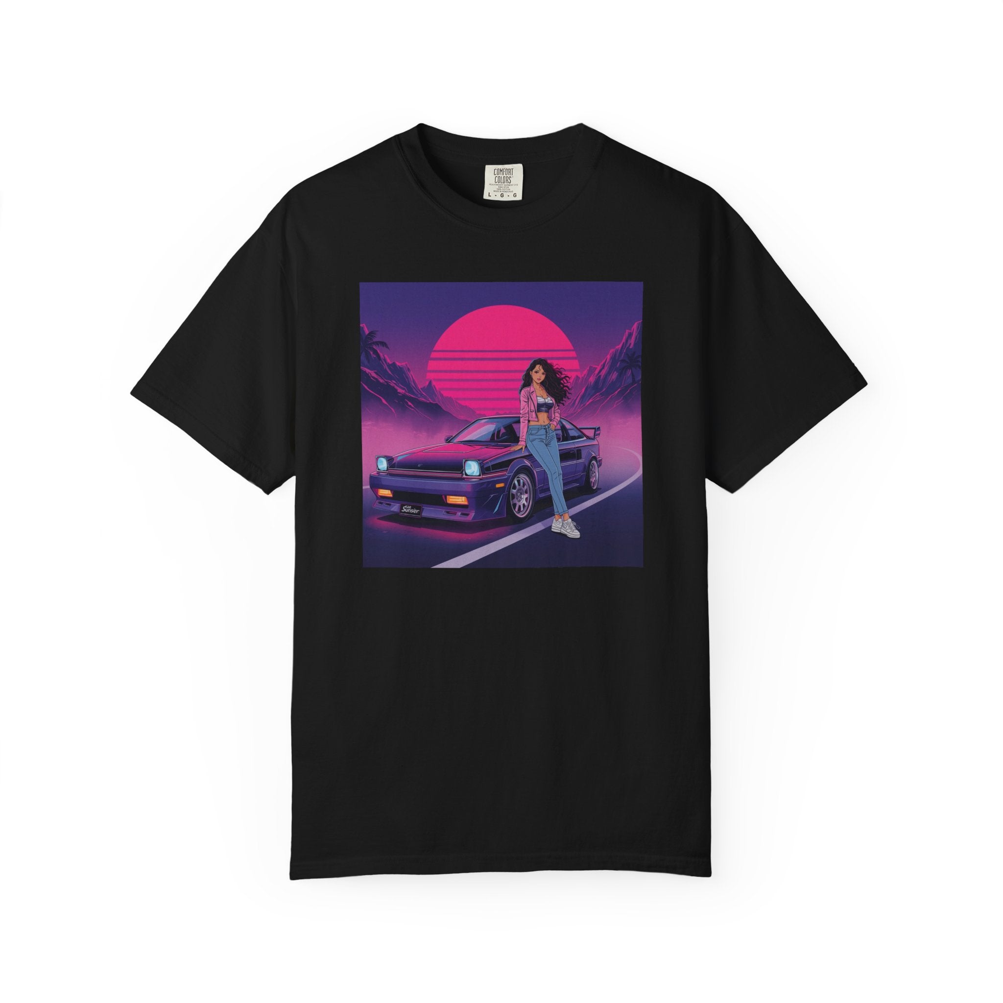 80s Retro Wave JDM Unisex T-Shirt — Anime Girl Leaning on Car