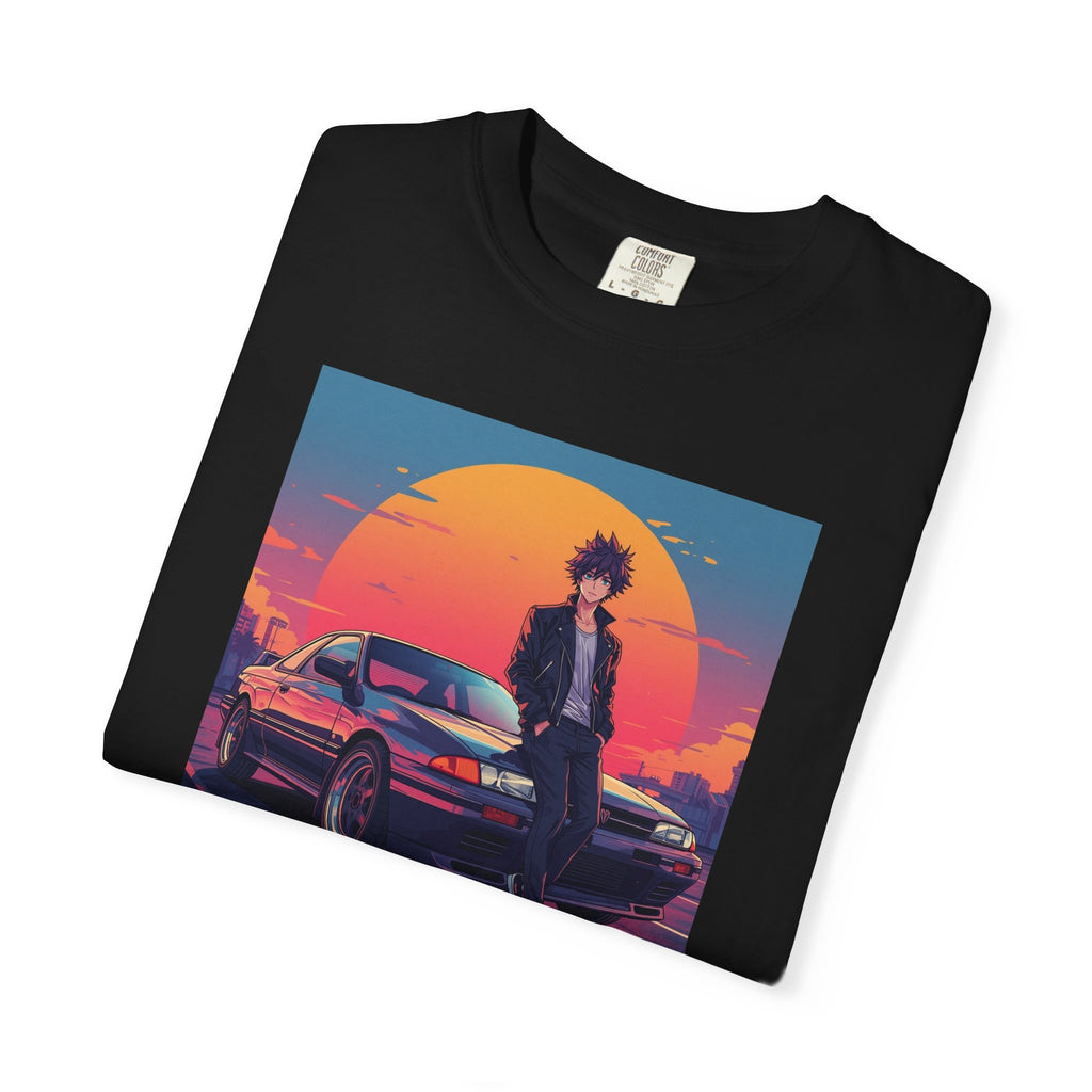 Retro 80s JDM Unisex T-Shirt — Anime Guy Leaning on Car